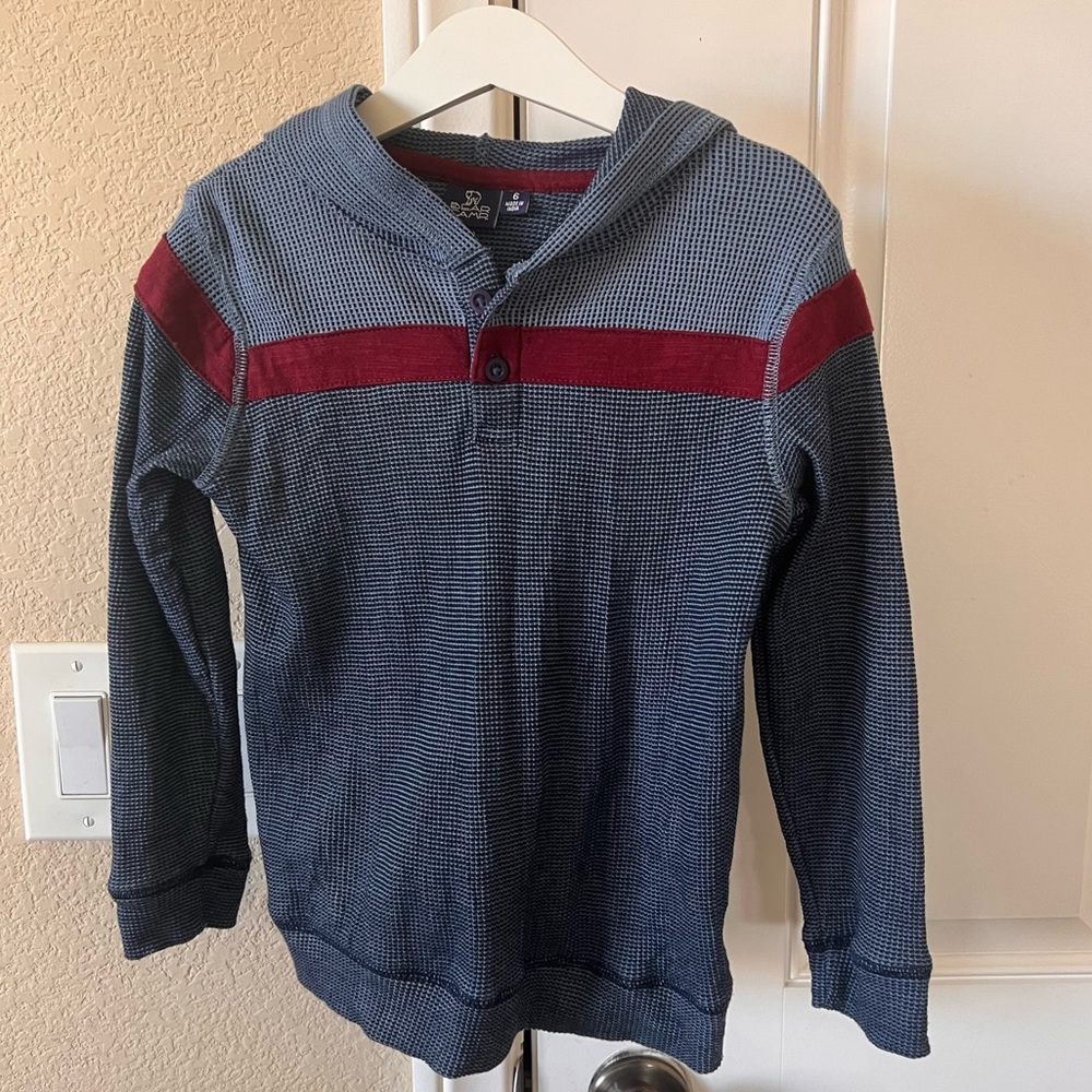 Boys Hooded Long-Sleeved Top Waffle Knit Material Size 6Y